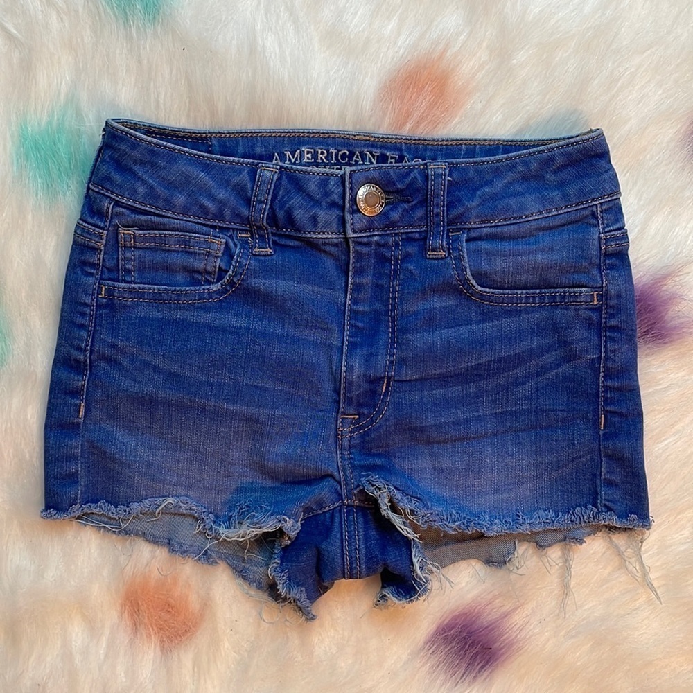 AMERICAN‎ Eagle Outfitters Super Stretch Hi Rise Shortie Blue Jean Shorts